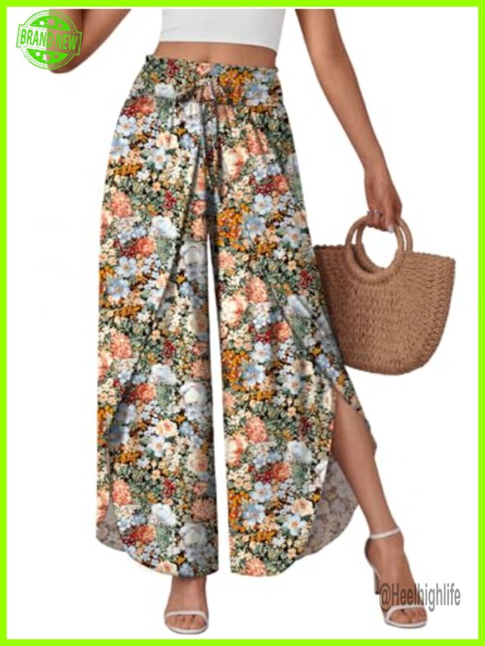 High Waisted Flowy Wide Leg Palazzo Pants Slit